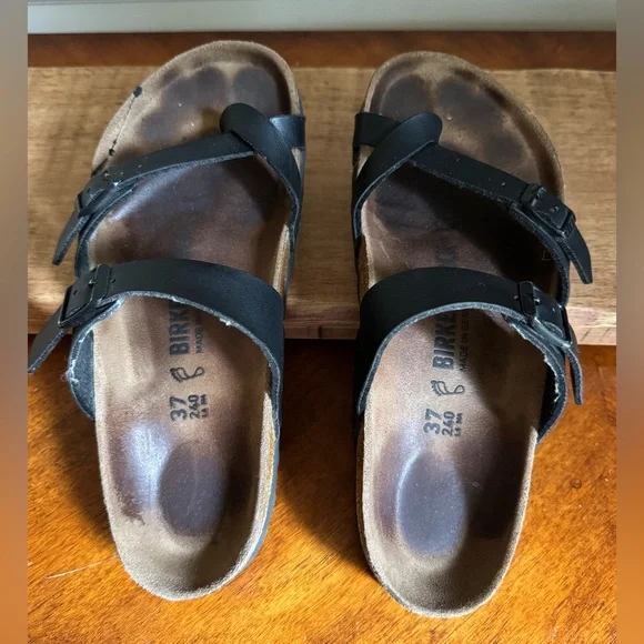 BIRKENSTOCK Black MAYARI Birko-Flor Toe-Loop Slide On Sandals Sz 37 (US 6-6.5) - Picture 5 of 13
